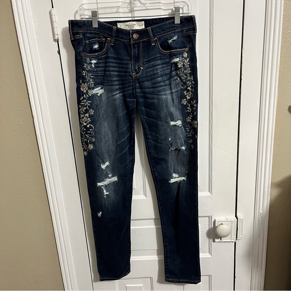 Abercrombie & Fitch Y2K Floral Detail Skinny Jeans Size 8 29 Inches K